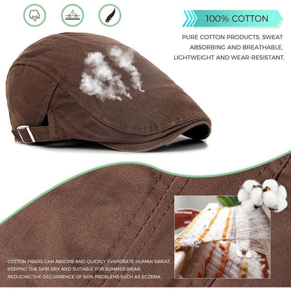 Baumwoll Flatcap Herren Sommer – Verstellbare Schiebermütze Newsboy Cap