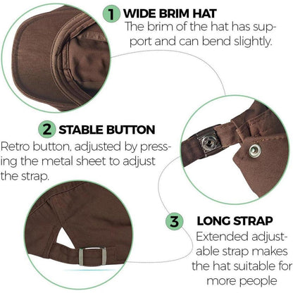 Baumwoll Flatcap Herren Sommer – Verstellbare Schiebermütze Newsboy Cap