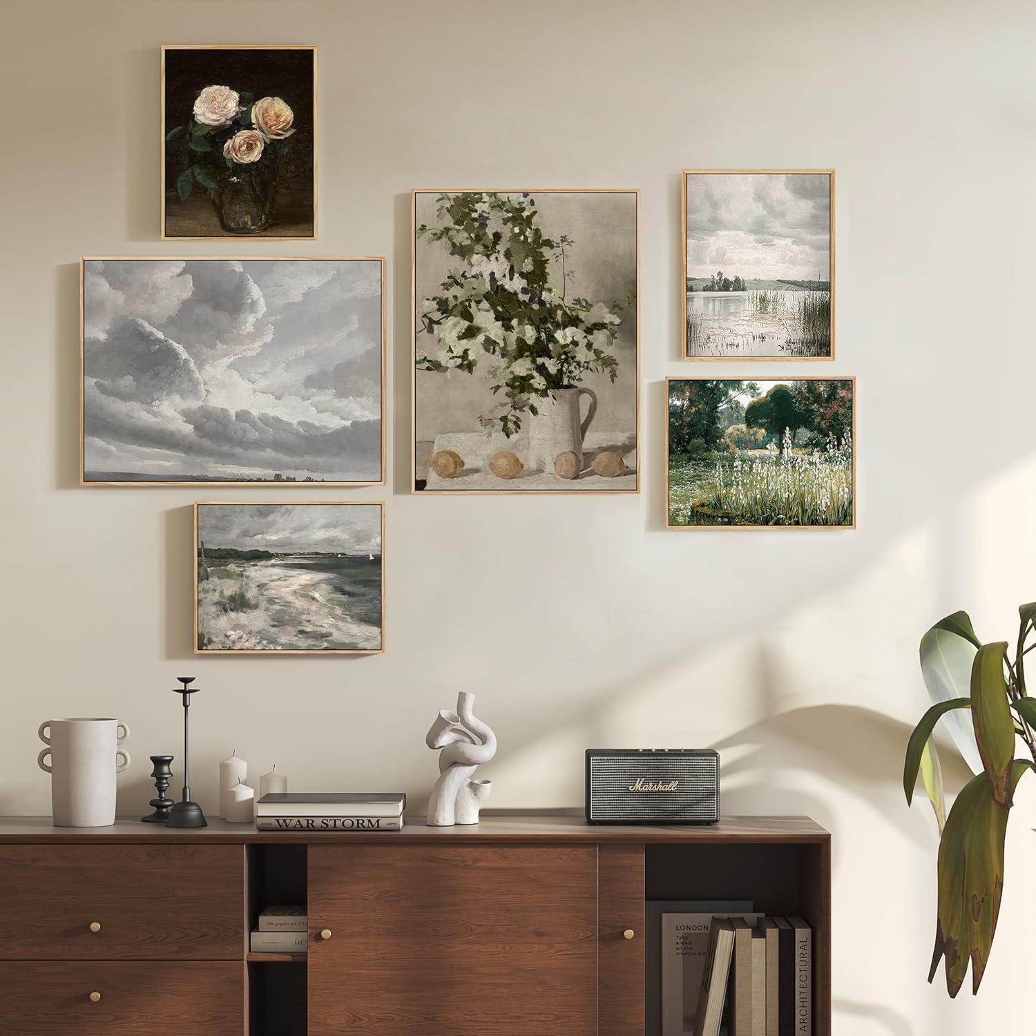 Vintage Leinwand Bild Küstenlandschaft mit Holzrahmen 20x25 cm