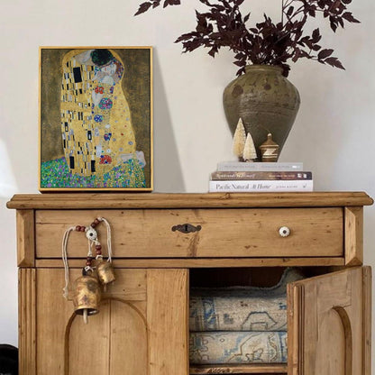 Vintage Leinwandbild Wanddeko 20x25cm mit Holzrahmen Klimt Der Kuss