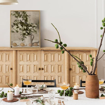 Vintage Leinwandbild mit Holzrahmen, Blumen & Zitronen