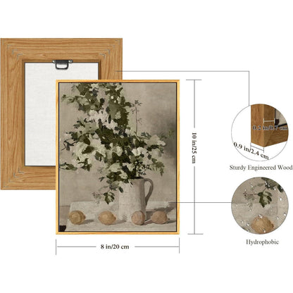Vintage Leinwandbild mit Holzrahmen, Blumen & Zitronen