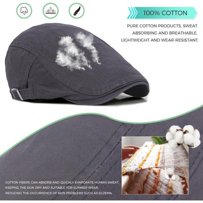 Baumwoll Flatcap Herren Sommer Schirmmütze Verstellbar Grau