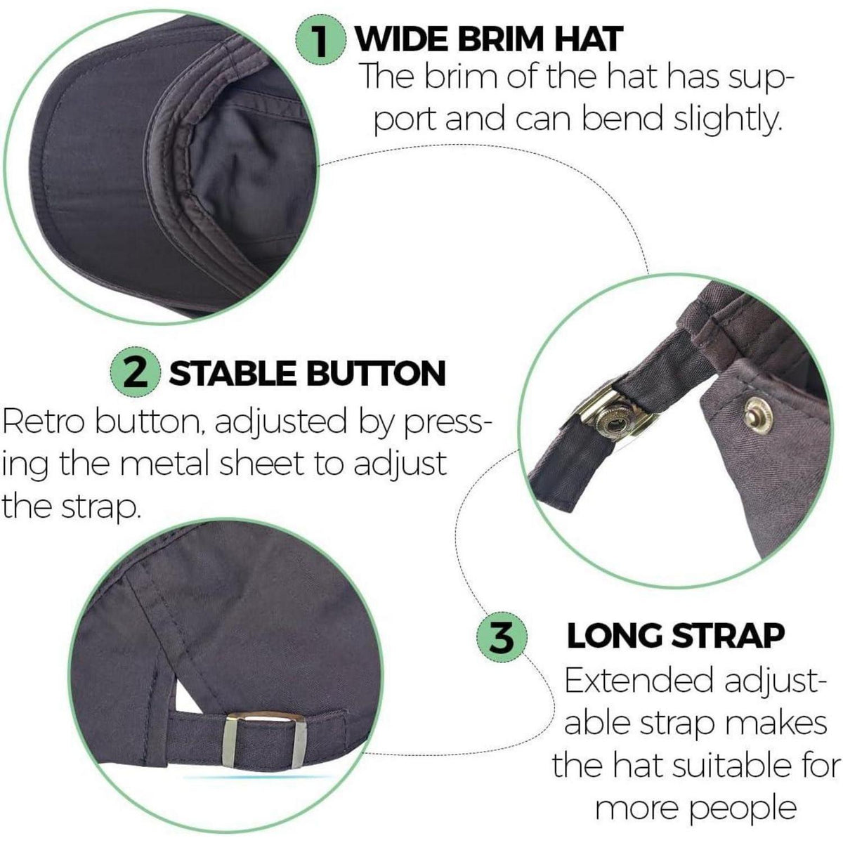 Baumwoll Flatcap Herren Sommer Schirmmütze Verstellbar Grau
