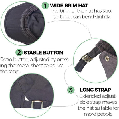 Baumwoll Flatcap Herren Sommer Schirmmütze Verstellbar Grau