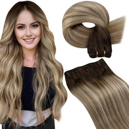 Echthaar Tressen Blayage Braun Ombre 35cm Weft Extensions