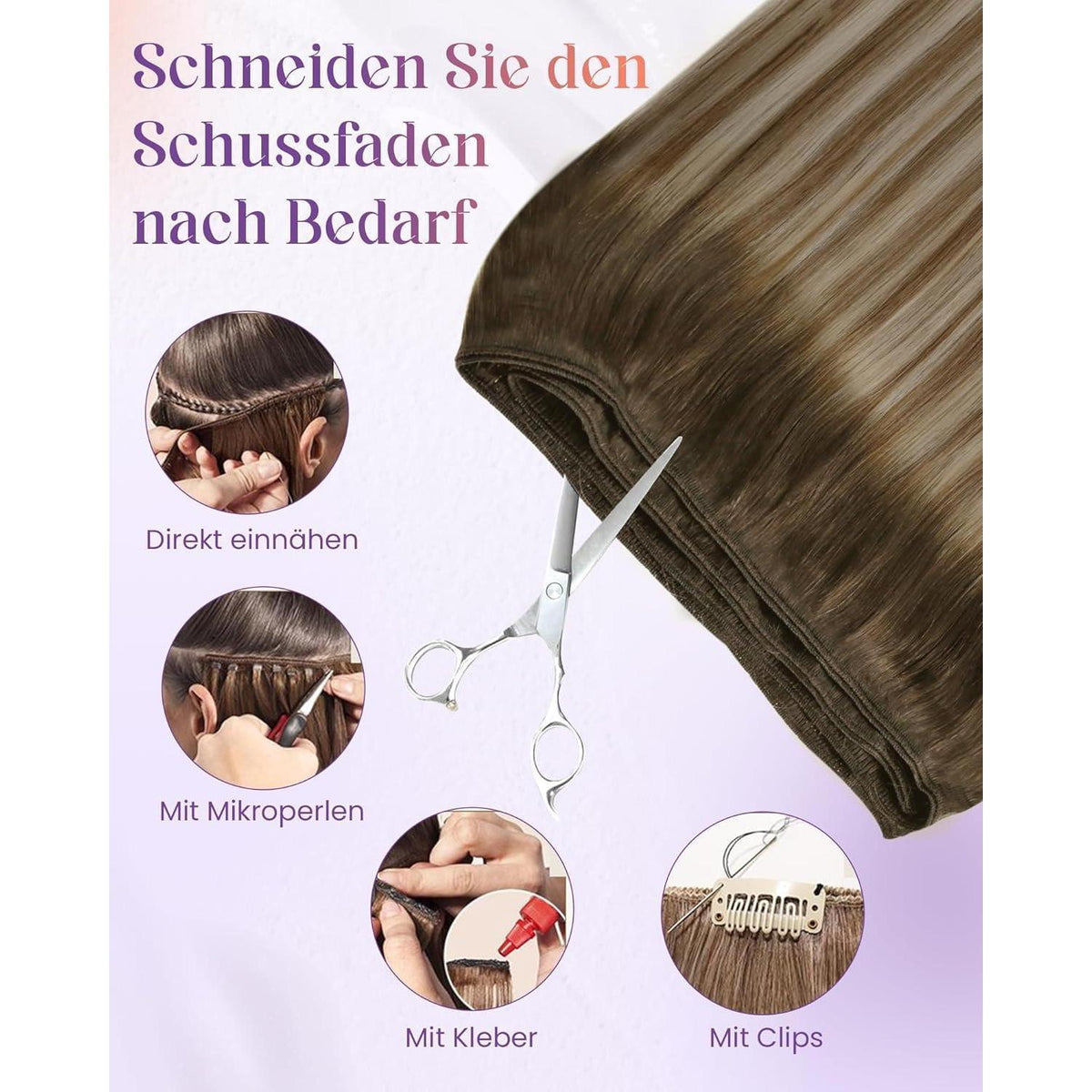 Echthaar Tressen Blayage Braun Ombre 35cm Weft Extensions