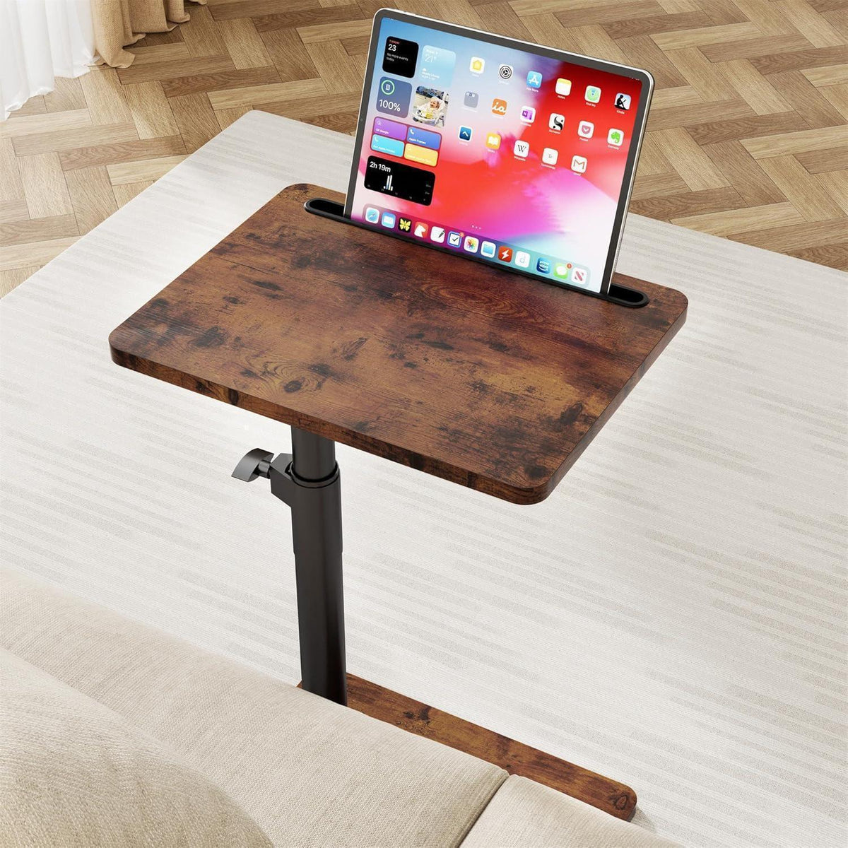 Schwenkbarer Couchtisch – Höhenverstellbarer Beistelltisch Holz Vintage