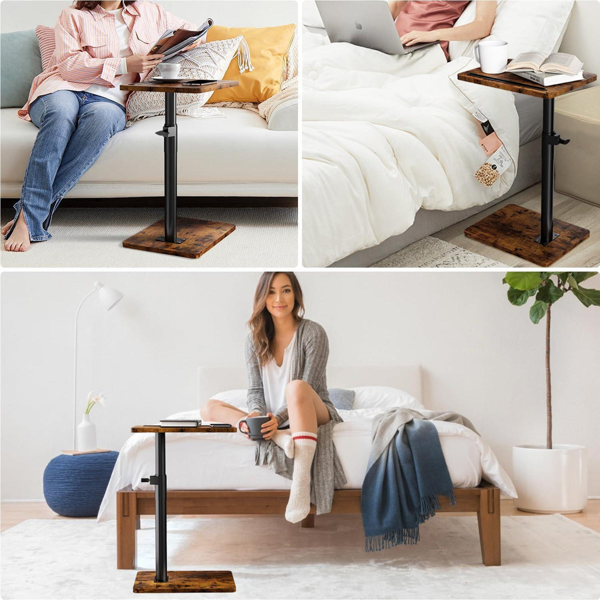 Schwenkbarer Couchtisch – Höhenverstellbarer Beistelltisch Holz Vintage