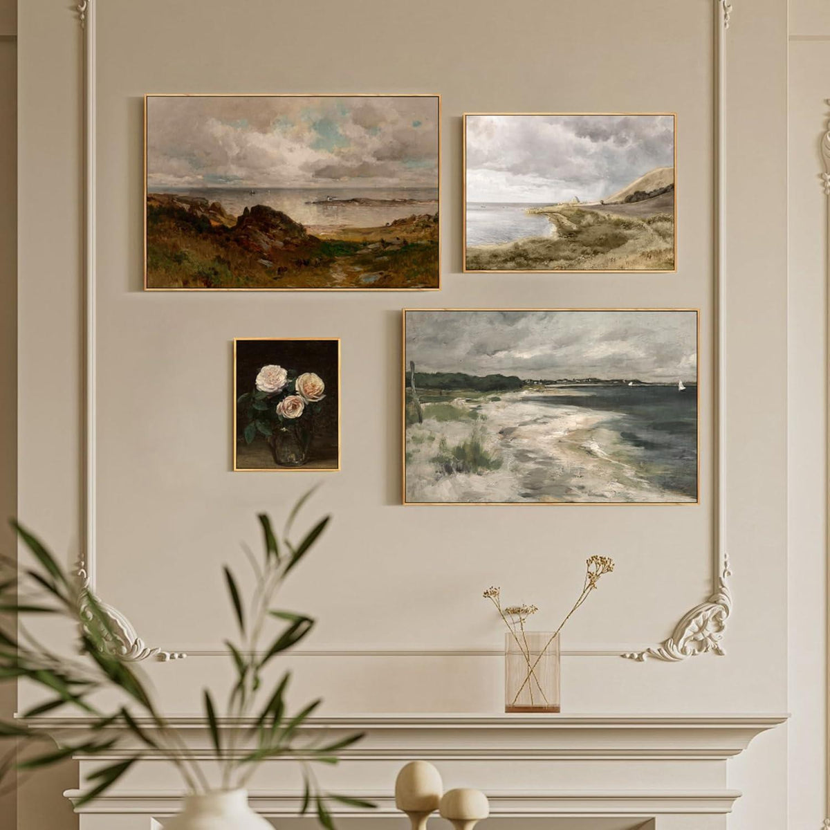 Vintage Meereslandschaft Leinwandbild mit Holzrahmen 30x40 cm