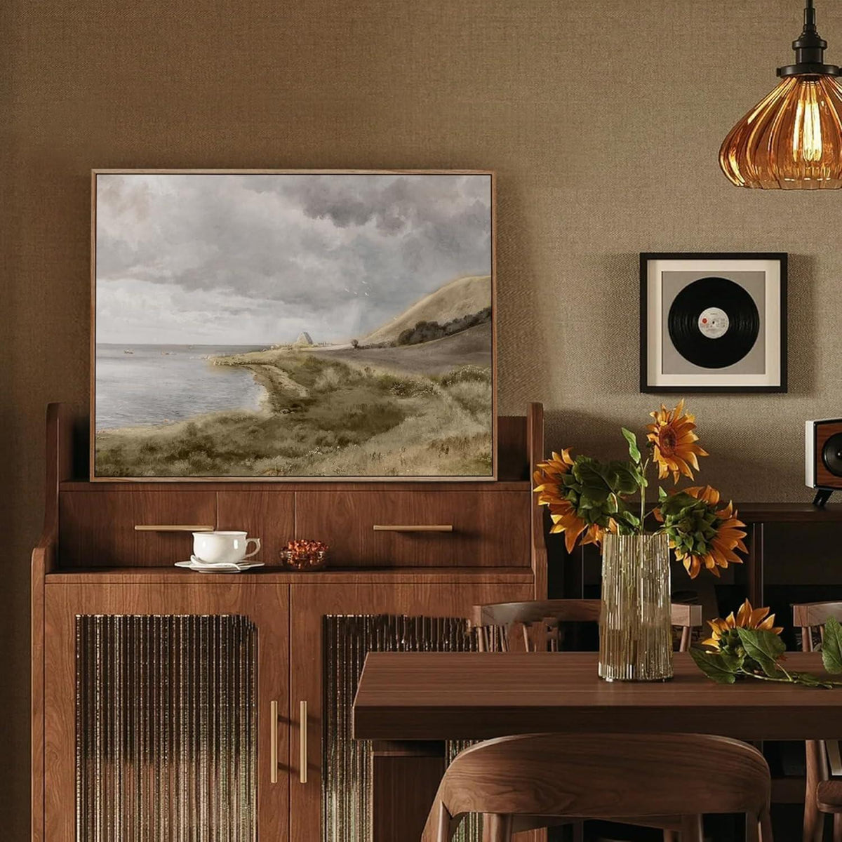 Vintage Meereslandschaft Leinwandbild mit Holzrahmen 30x40 cm