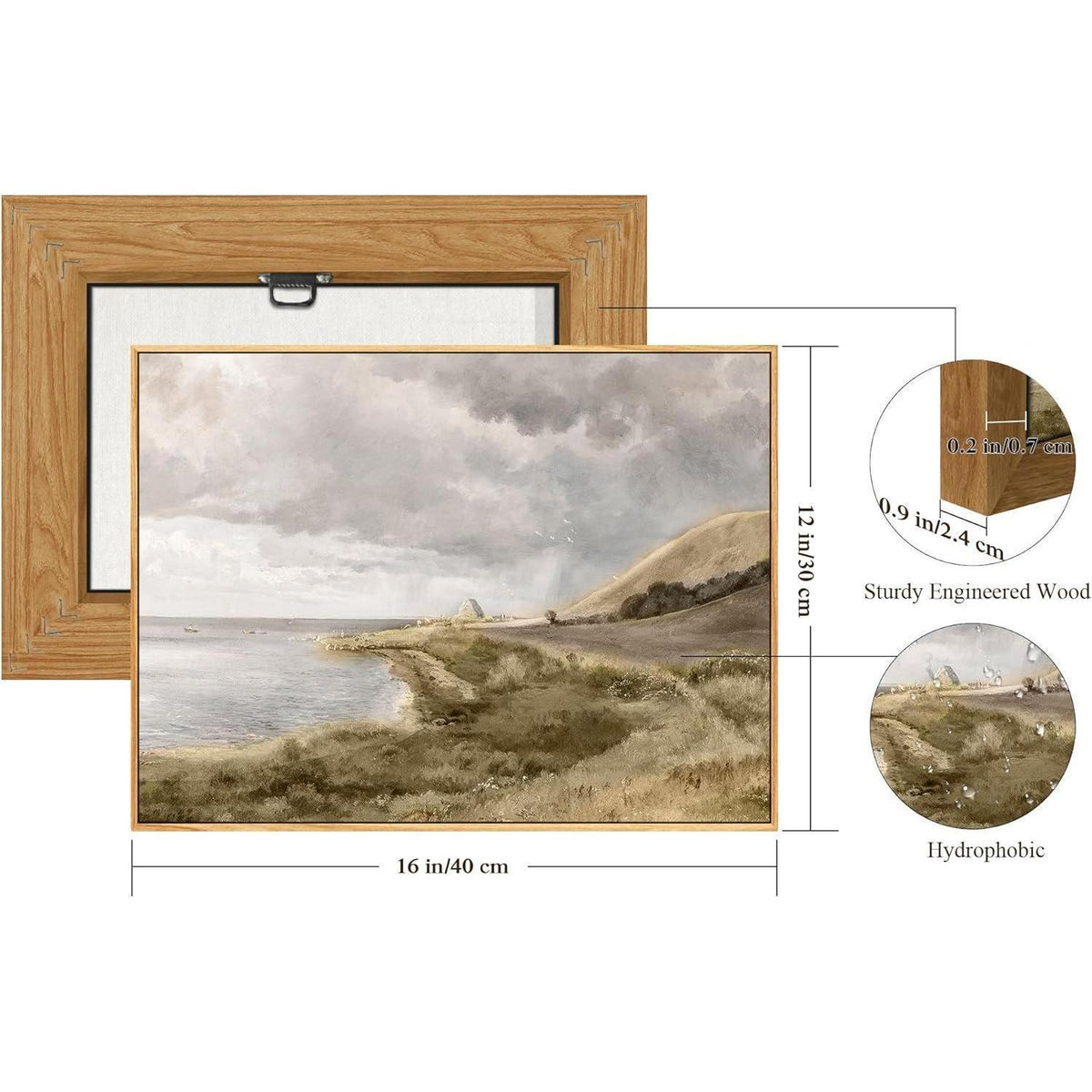 Vintage Meereslandschaft Leinwandbild mit Holzrahmen 30x40 cm