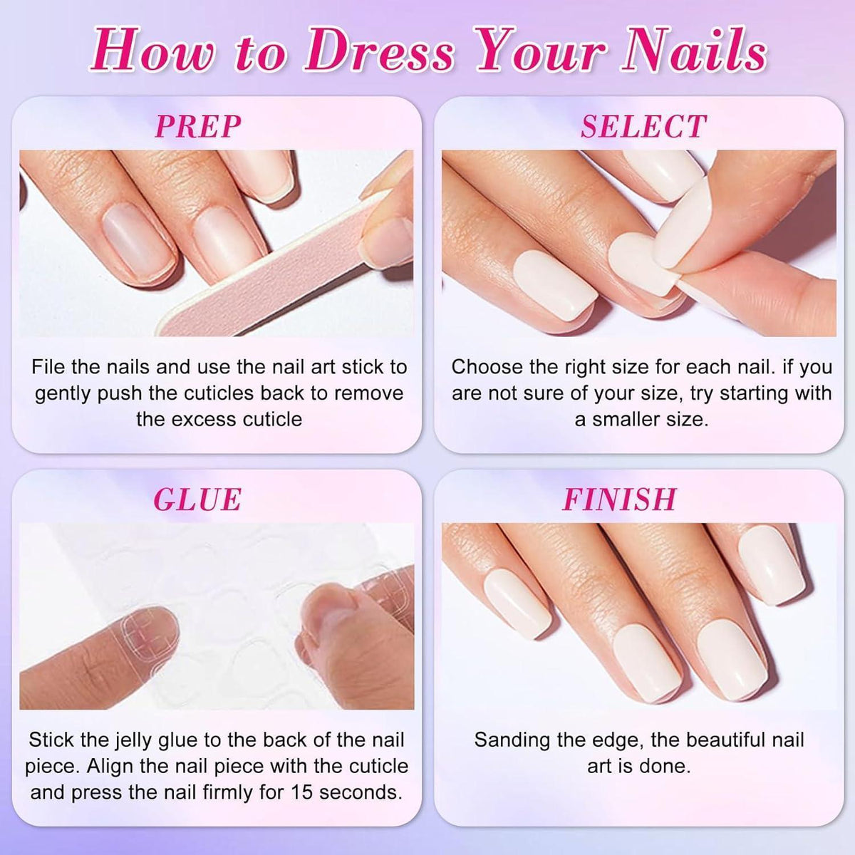 24 Stück Mandel Nägel Aufkleben Rosa Aurora French Press On Nails