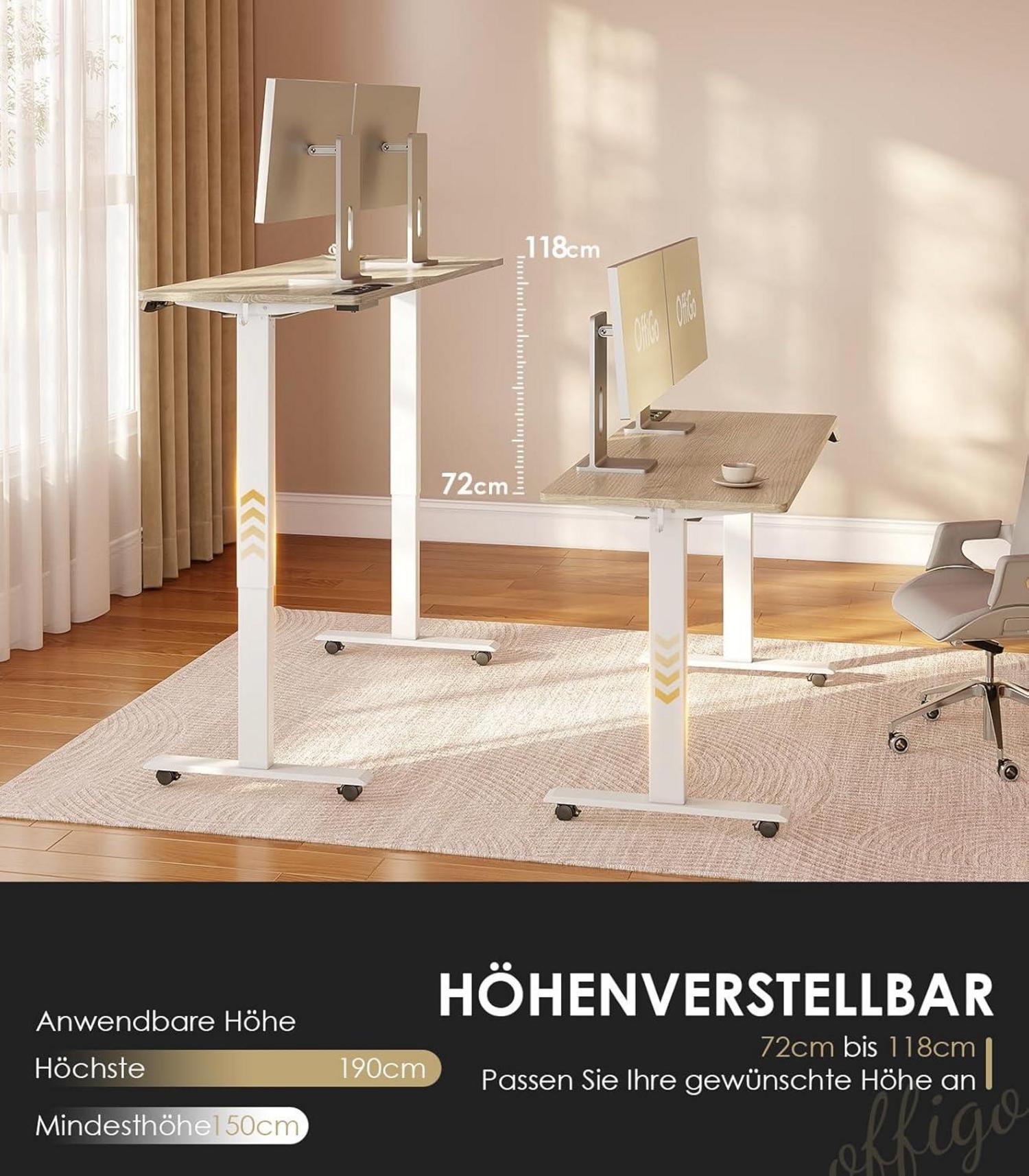 Höhenverstellbarer Elektrischer Schreibtisch USB Memory 120cm Beige