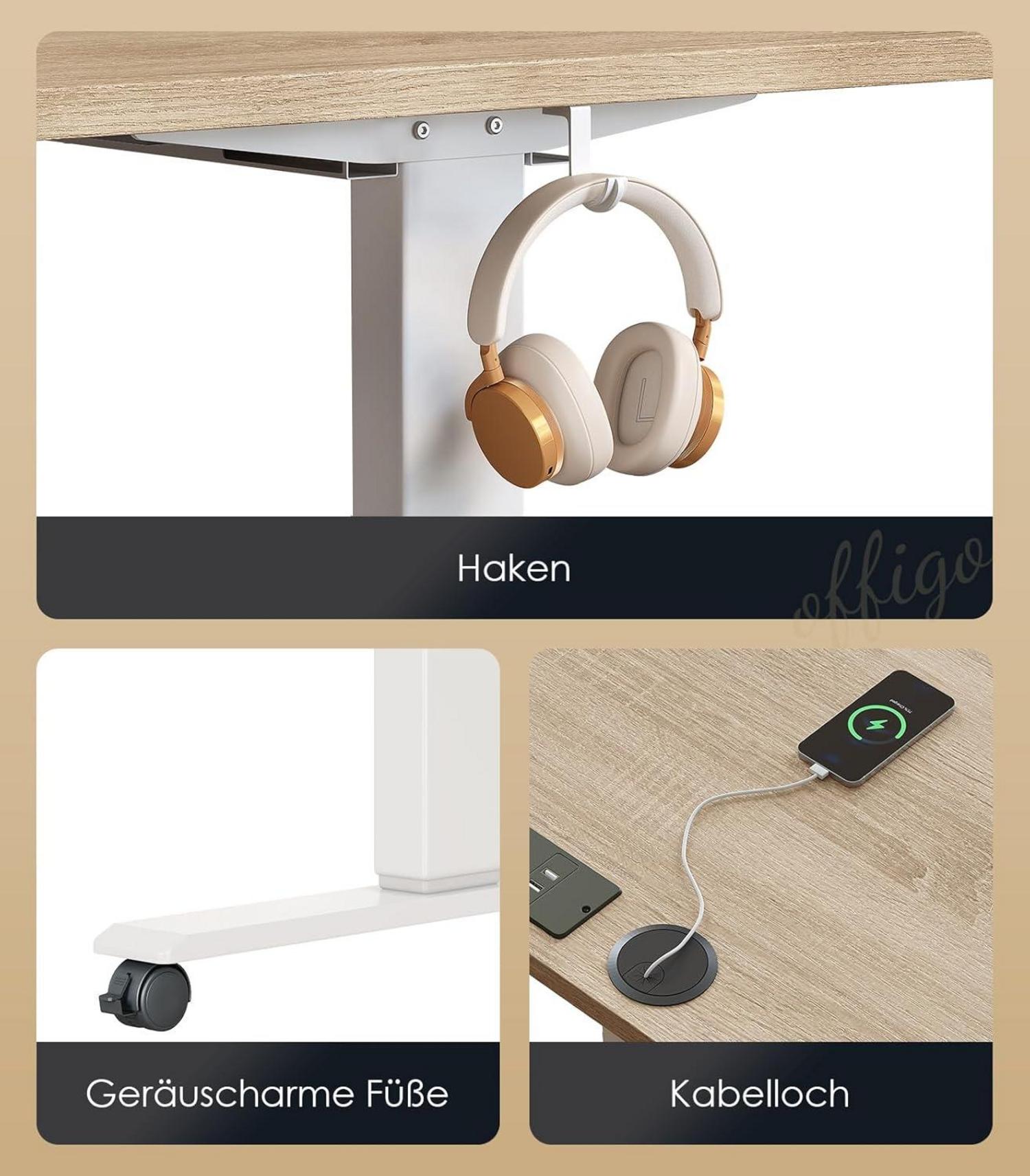Elektrischer Schreibtisch 120cm Höhenverstellbar USB Memory Standing Desk