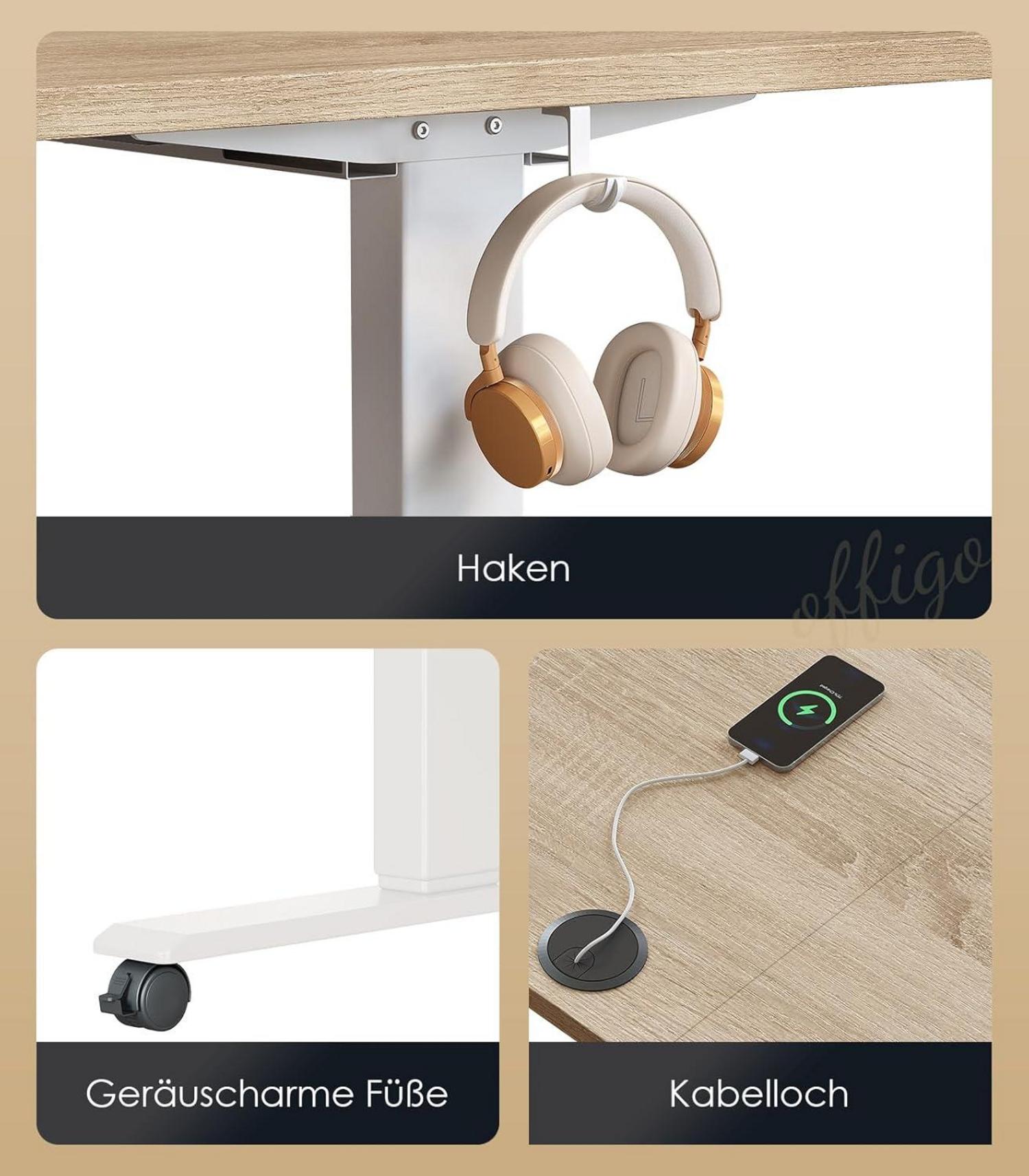 Elektrischer Schreibtisch 180cm Höhenverstellbar mit USB und