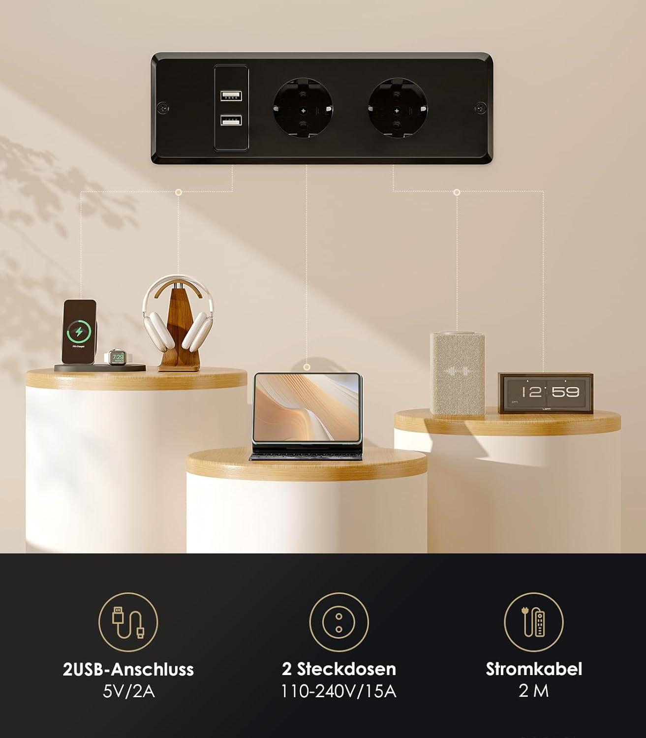 Höhenverstellbarer Schreibtisch 180cm elektrisch mit USB-Port und Memory Funktion