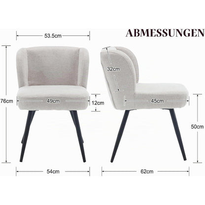 Esszimmerstühle 2er Set Modern Beige Leinen & Metallbeine