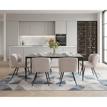 Esszimmerstühle 2er Set Modern Beige Leinen & Metallbeine