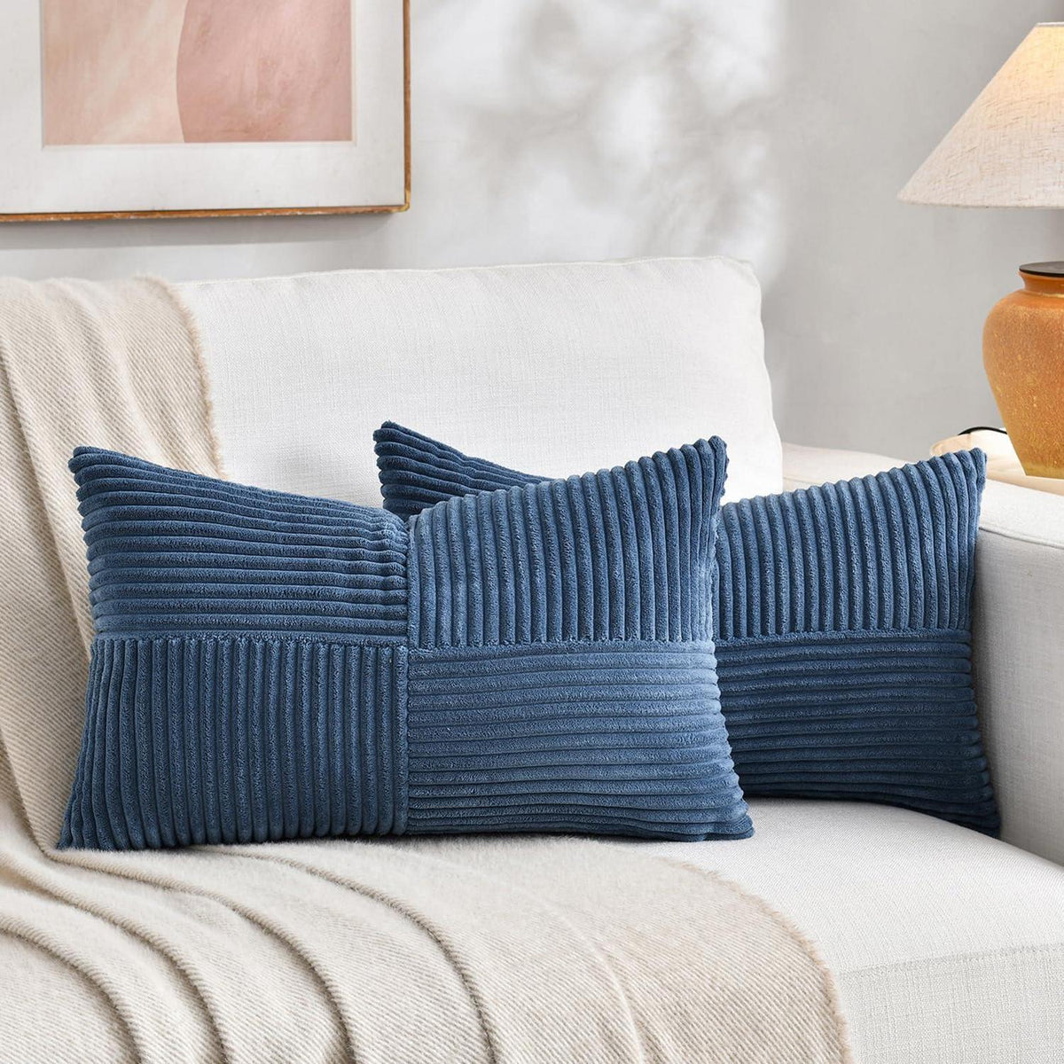 Denim Blau Kissenbezug 40x80 cm - Weicher Kordsamt Bezug