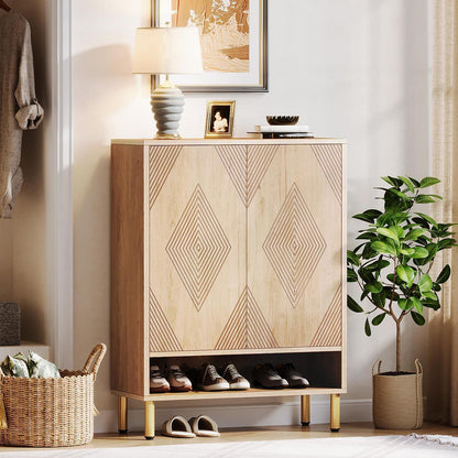 Schuhschrank mit 2 Türen & Goldrahmen – 25 Paar Schuhe