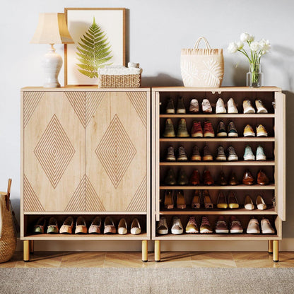 Schuhschrank mit 2 Türen & Goldrahmen – 25 Paar Schuhe