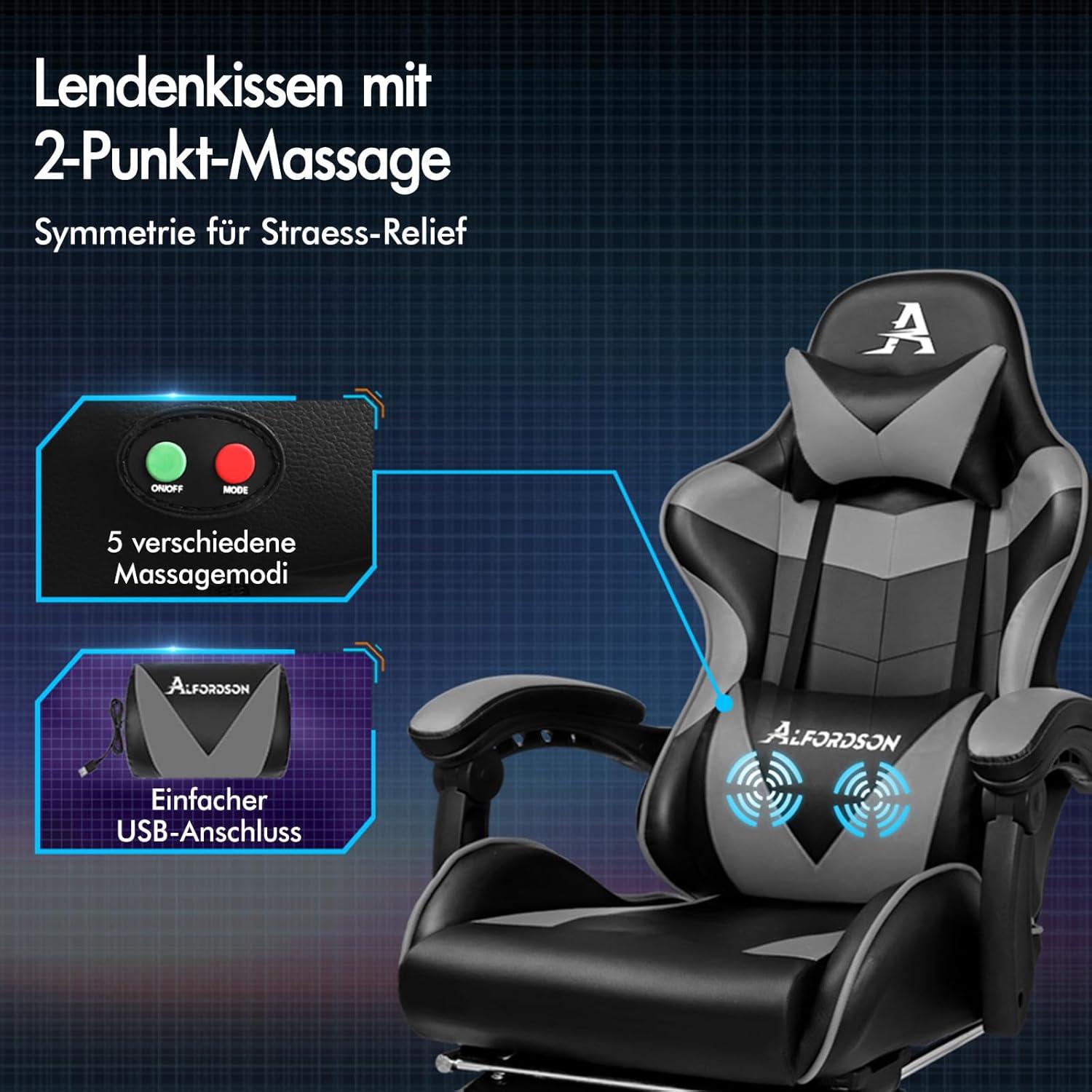 Massage-Gaming-Stuhl 150° Neigung ergonomisch PU-Leder Fußstütze