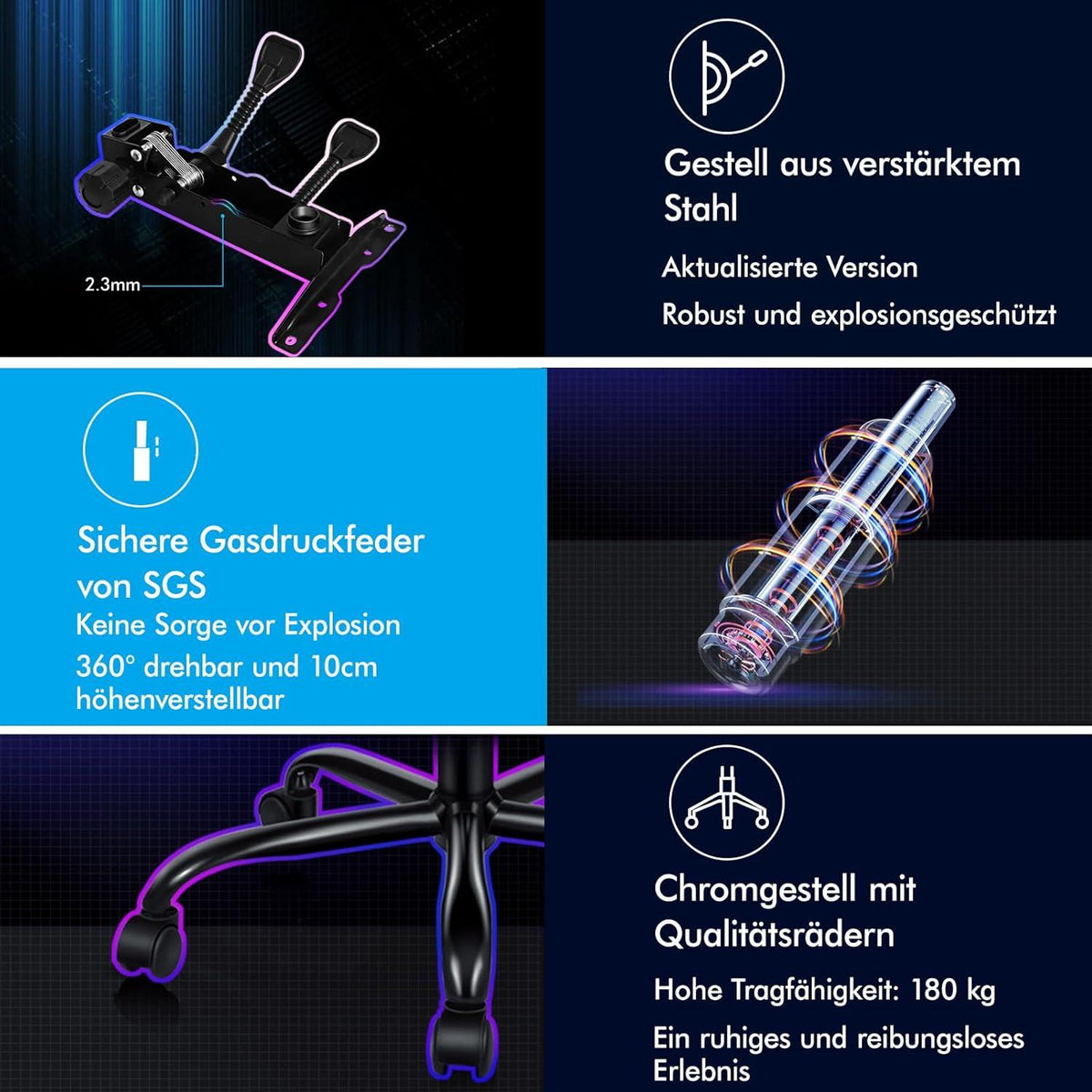 Massage Gaming-Stuhl mit 150° Neigung, ergonomischer