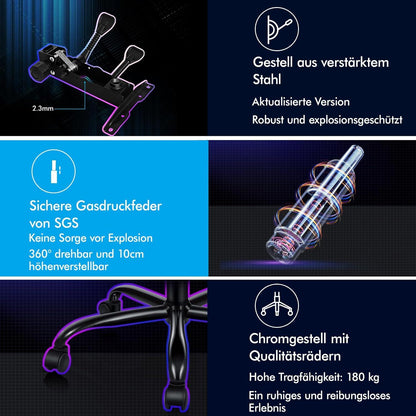Massage Gaming-Stuhl mit 150° Neigung, ergonomischer