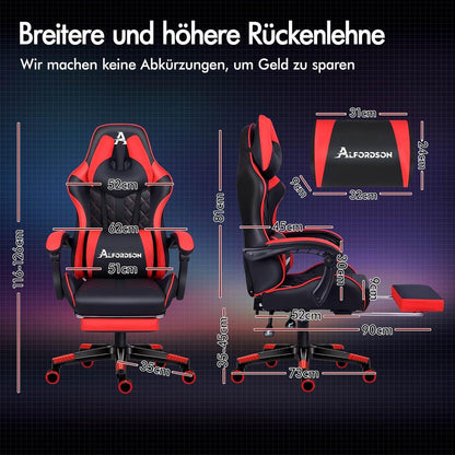 Ergonomischer Gaming-Stuhl mit Fußstütze und Lendenkissen
