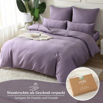 Satin Bettwäsche Set 220x240 - Grauviolett, 3-teilig