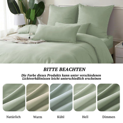Satin Bettwäsche Set 220x240 - Salbeigrün, 3-teilig