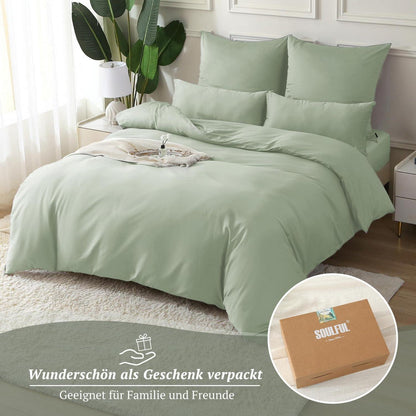 Satin Bettwäsche Set 220x240 - Salbeigrün, 3-teilig