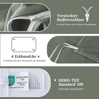 Satin Bettwäsche Set 220x240 Baumwolle, 3-teilig, Grau