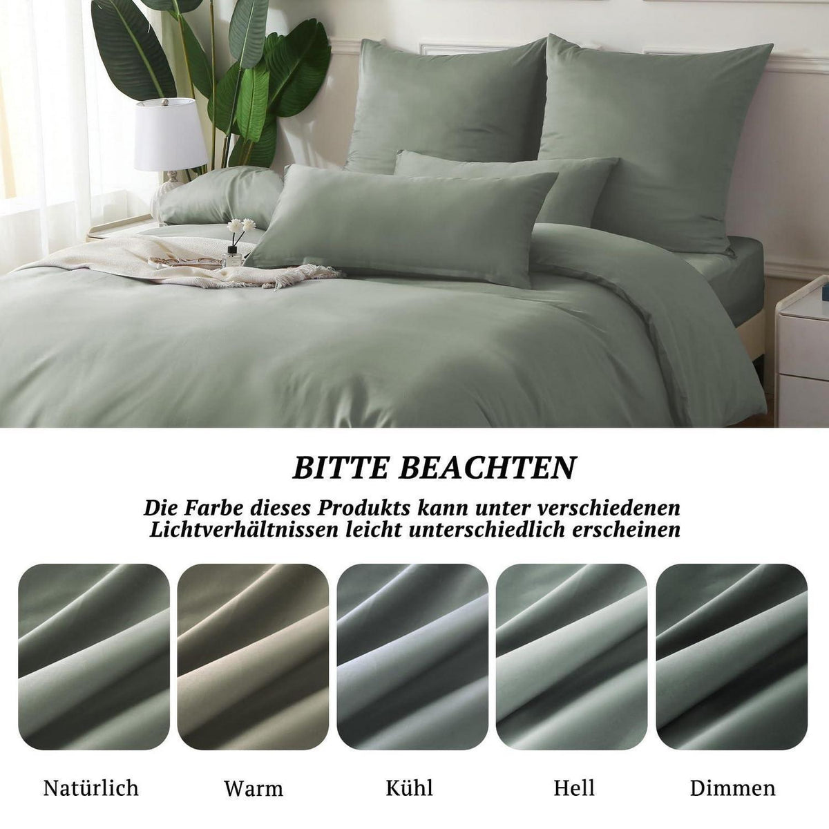 Satin Bettwäsche Set 220x240 Baumwolle, 3-teilig, Grau