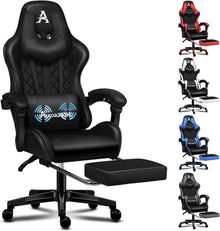 Bequemer Gaming-Bürostuhl mit Fußstütze und Lendenkissen