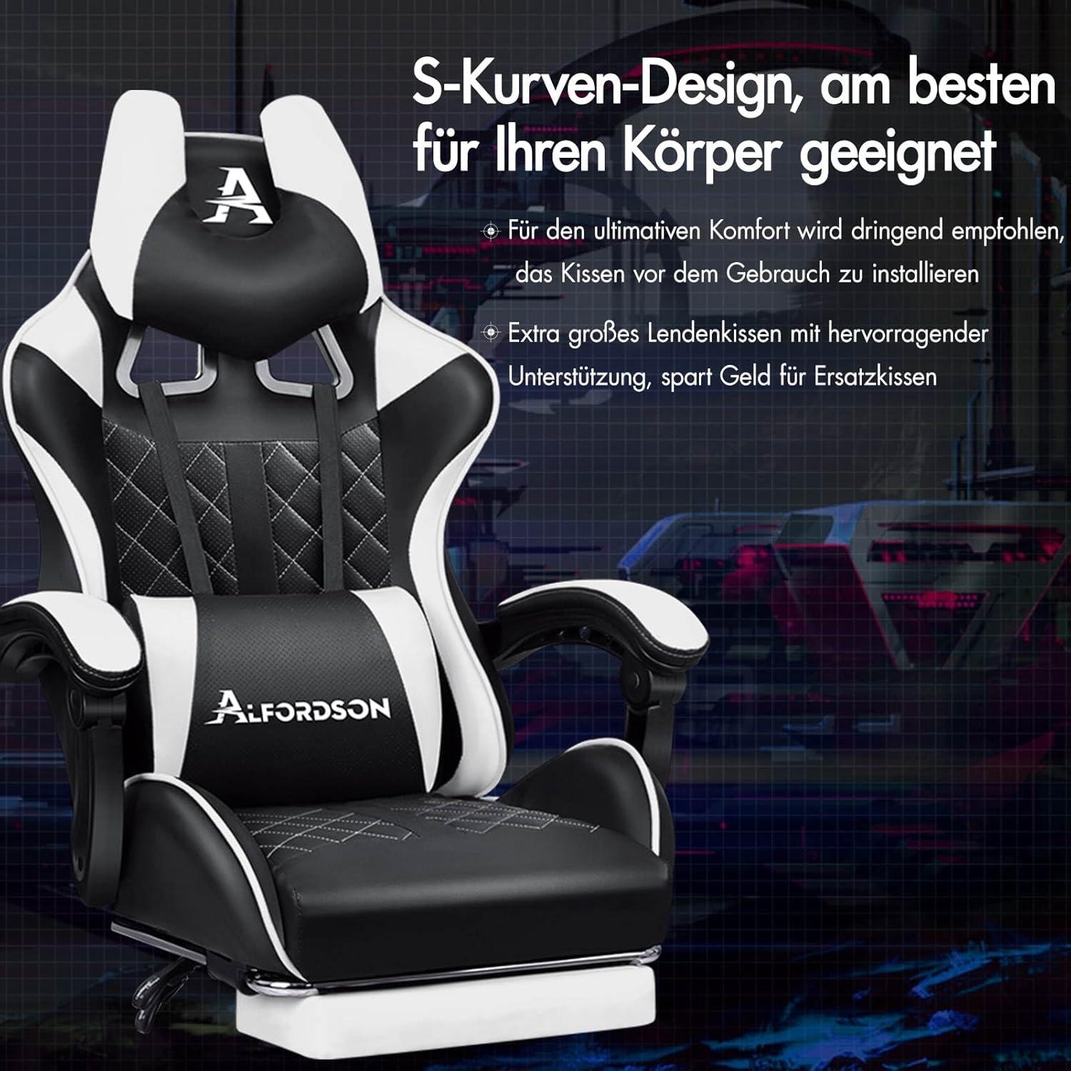 Premium Gaming-Stuhl mit Fußstütze Lordosenstütze 150° Neigung Leder