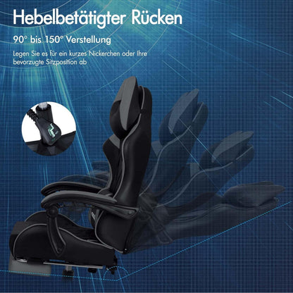 ALFORDSON Premium Gaming-Stuhl mit Fußstütze und Lordosenstütze Grau Ethan Serie