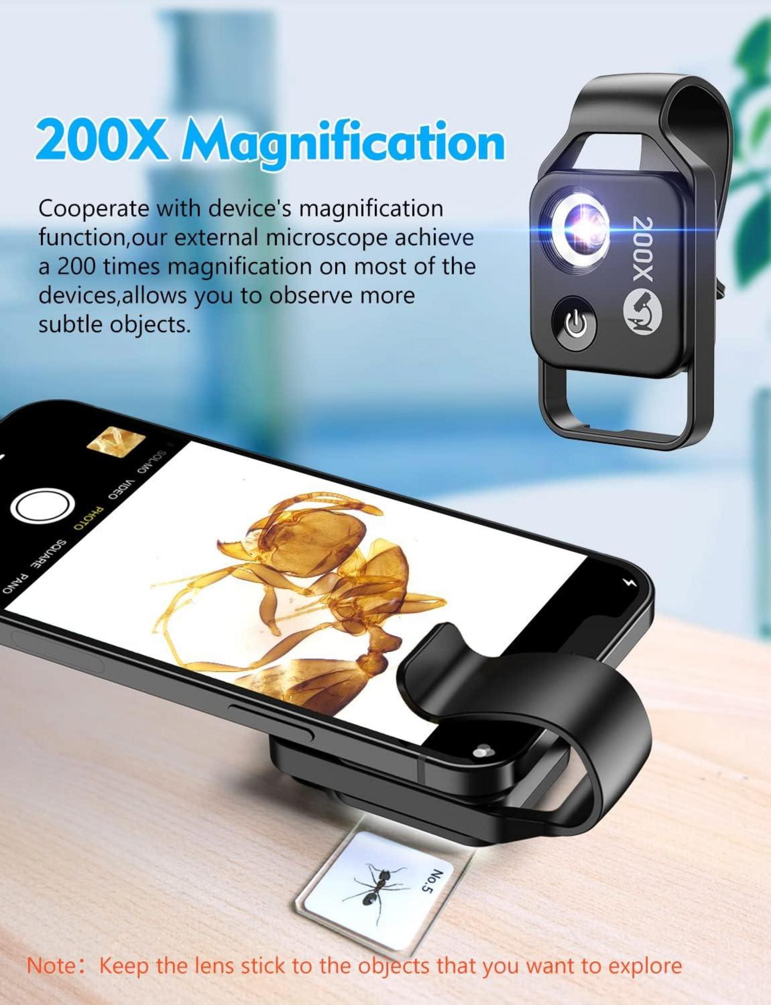 APEXEL 200X Mini-mikroskop für Smartphone LED-Lichter Einstellbar Digitales Zoomen