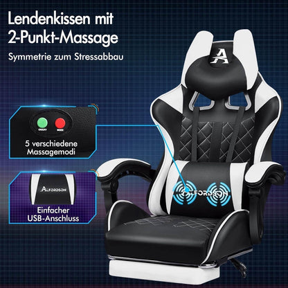 Bequemer Gaming-Bürostuhl mit Fußstütze, Lendenkissen, hoher