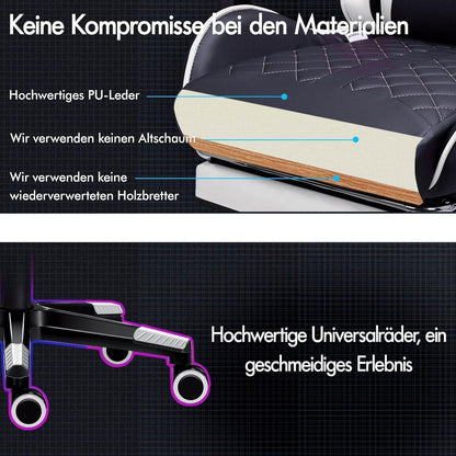 Bequemer Gaming-Bürostuhl mit Fußstütze, Lendenkissen, hoher
