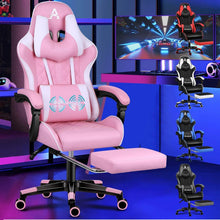 Ergonomischer Gaming-Stuhl mit Fußstütze und Massagefunktion, Rosa