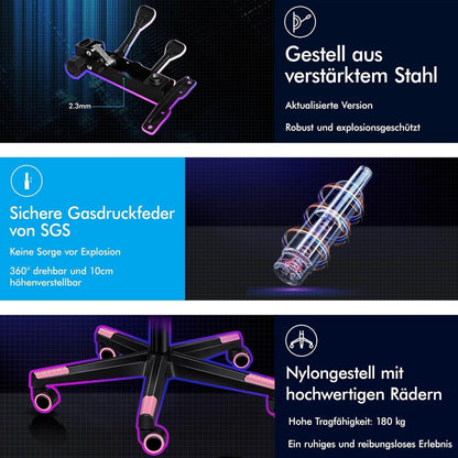 Gaming-Stuhl mit Fußstütze, Lendenwirbelkissen, ergonomisch, hohe
