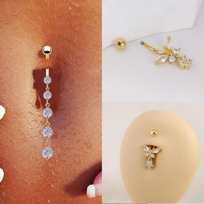 10er Set Bauchnabelpiercing Schmetterling Herz Blume Gold