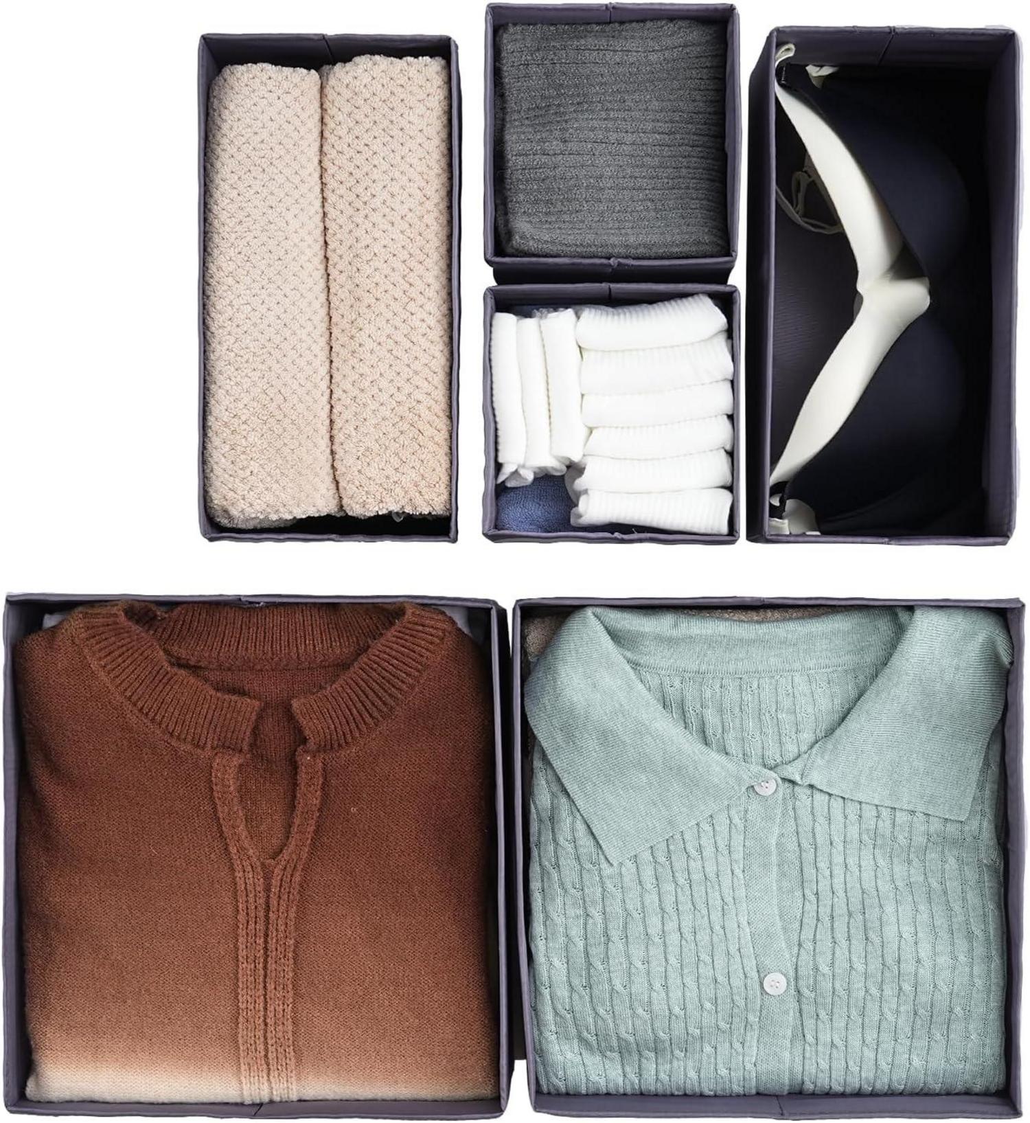 12er Set Schubladen Organizer Dunkelgrau Stoff Waschbar mit Bodenstützplatten