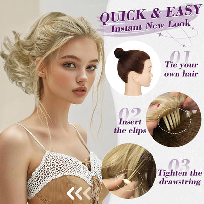 Pferdeschwanz Haarteil 25cm Synthetisch Wellig Damen Blond Highlights