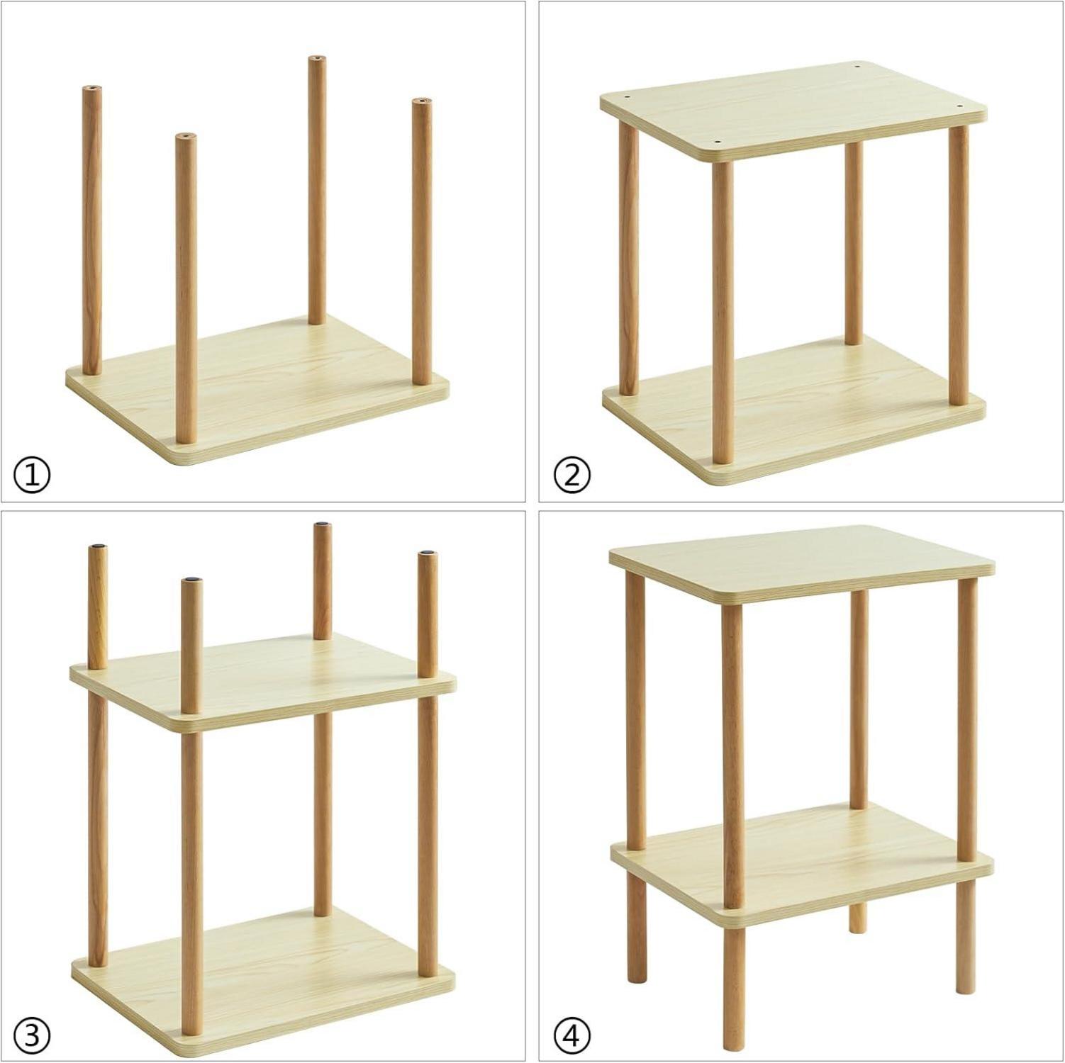 Holz Beistelltisch Nachttische 2 Ebenen 39x29x53cm Couchtisch Sofatisch Modernes Design