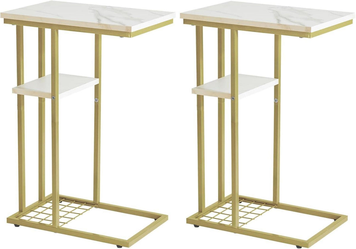 Beistelltisch Industrie-Design 2er-Set Marmormuster Weiß Gold