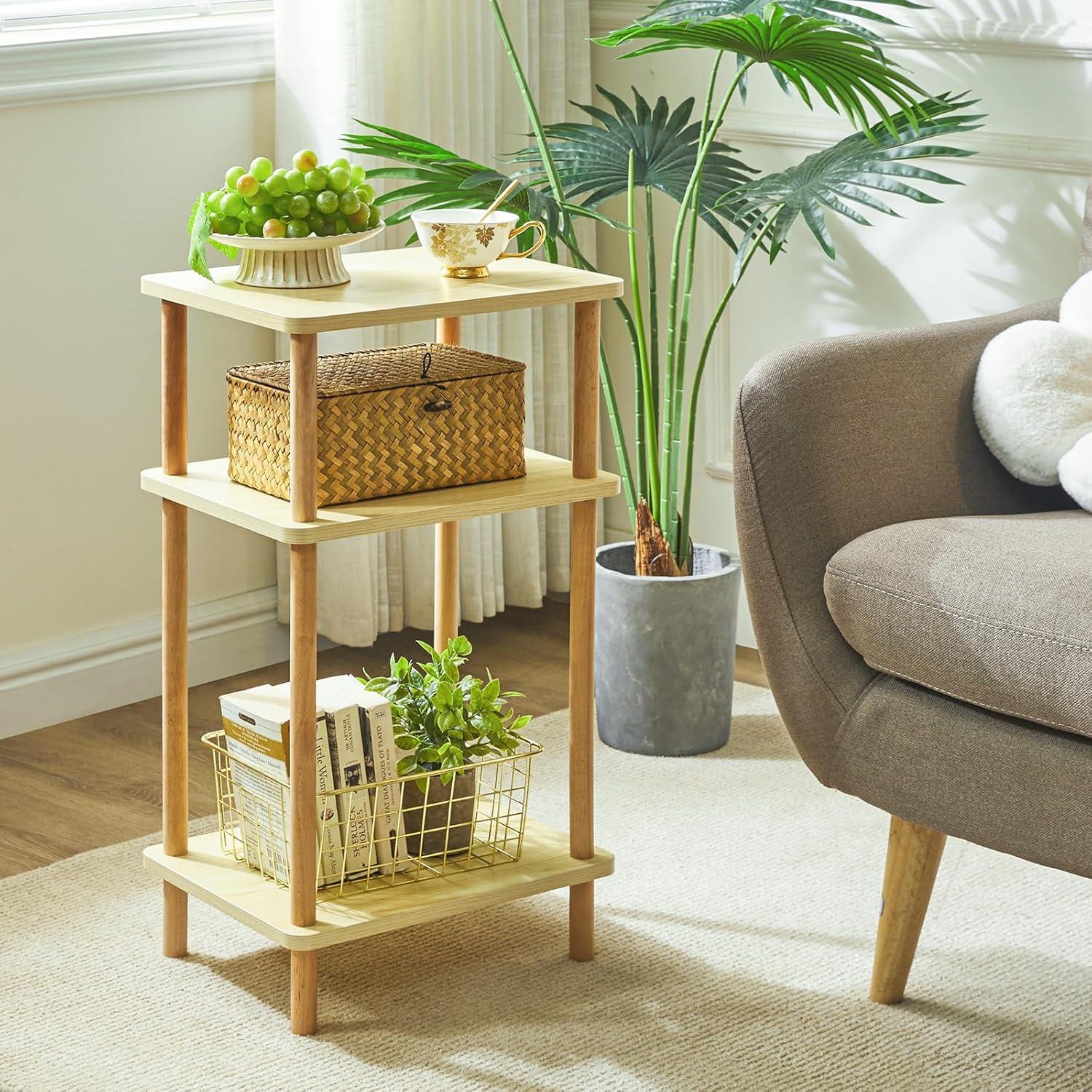 Beistelltisch Holz Nachttische 3 Ebenen 39x29x68.5cm Modernes Design Natürliche Optik