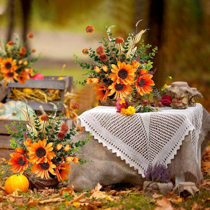 Künstlicher Sonnenblumenstrauß mit Eukalyptus und Herbstblumen 32cm Orange Grün